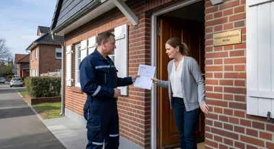 Elektriker mit Multimeter und Prüfgerät bei einer Notfallreparatur an der Sicherungsanlage
